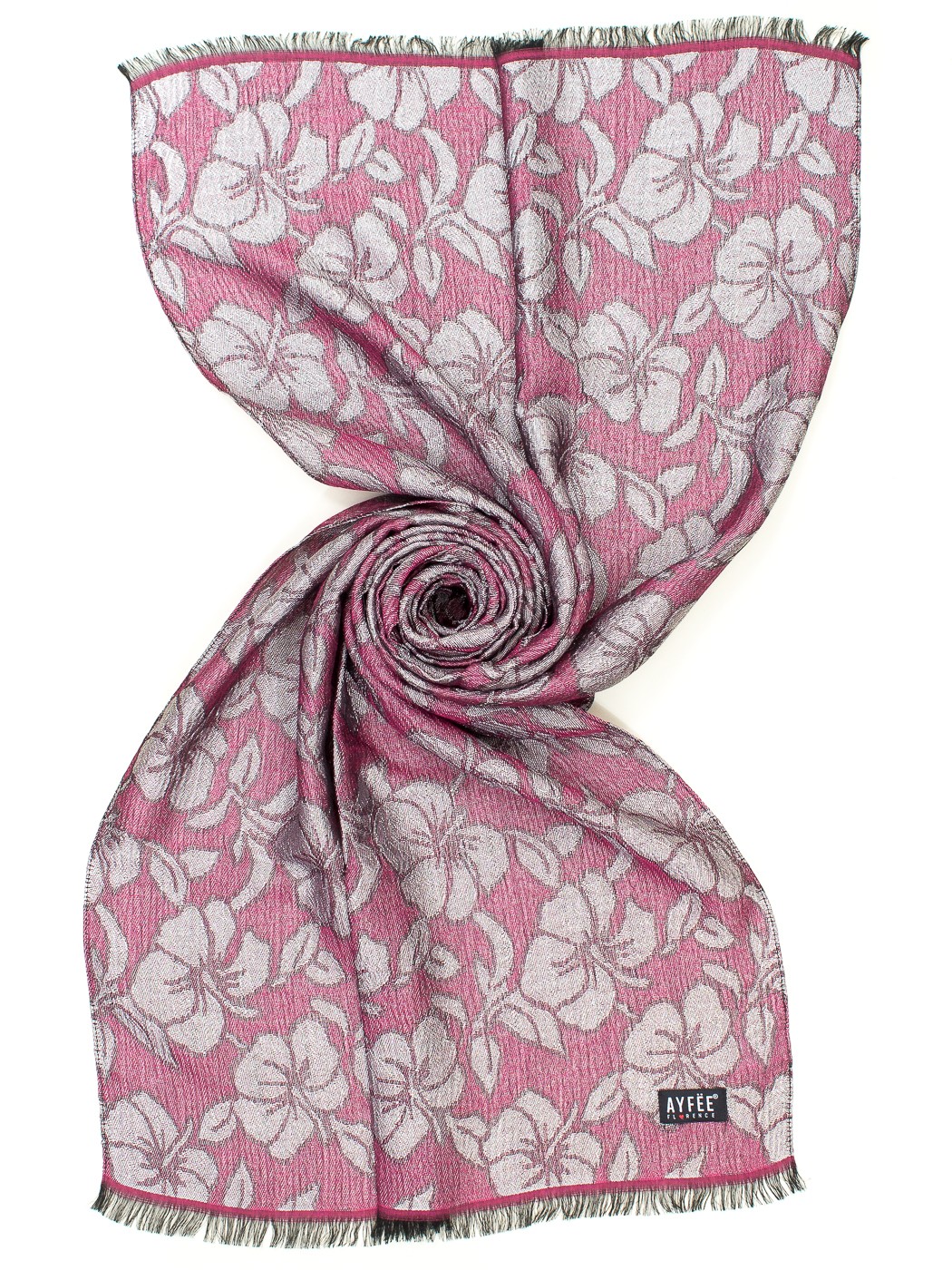 STOLA JACQUARD FLOWER , 45X180 - BORDEAU